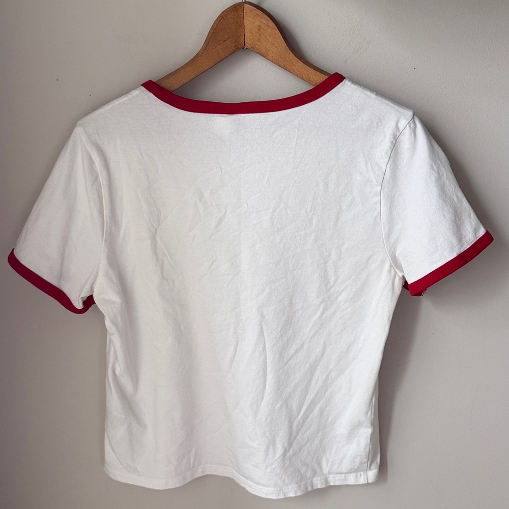 H&M Divided USA Ringer Tee Y2K Graphic Baby Tee Patriotic NYC - Picture 3 of 5